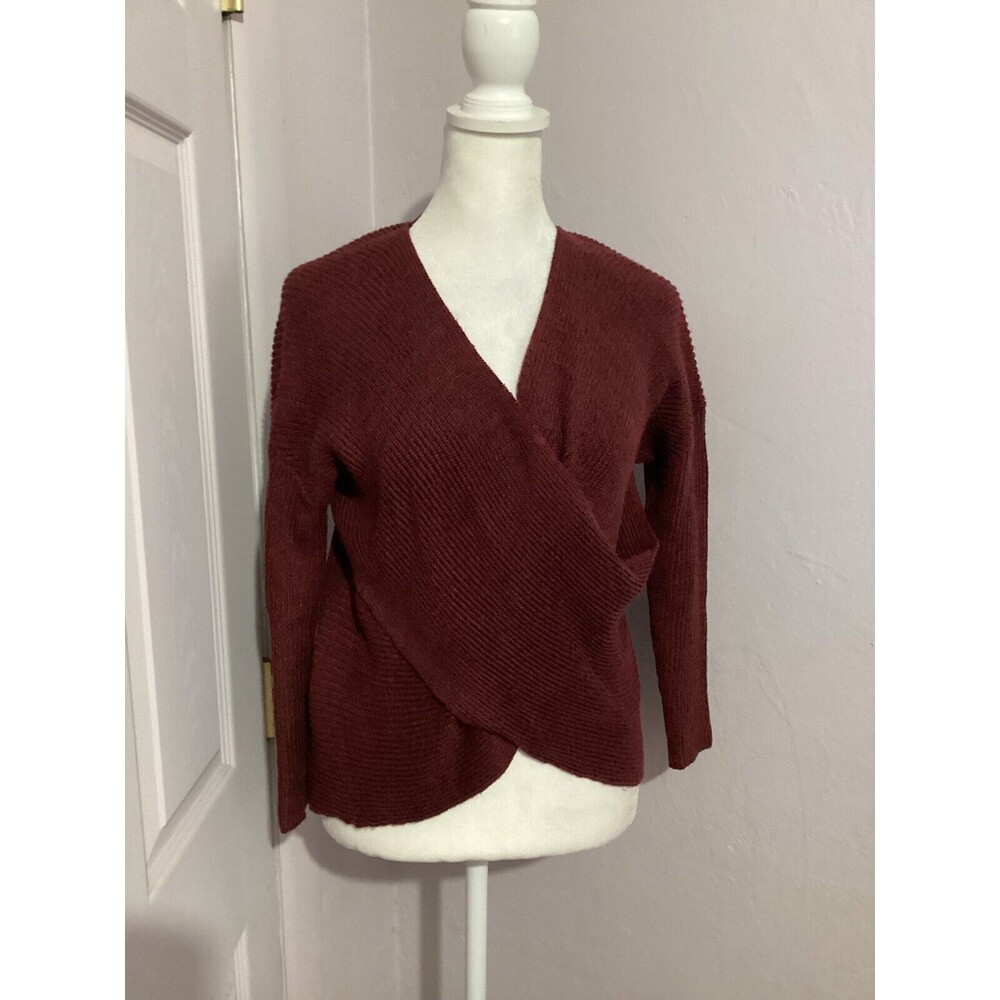 Astr The Label Burgundy Red Wrap Front Knit Long Sleeve Blouse XS